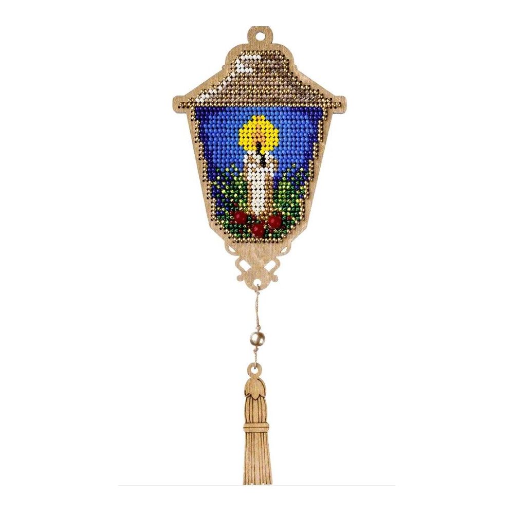 Bead Embroidery Kit on Wood, Lantern with a Candle, Wonderland Crafts FLK-453