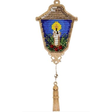 Bead Embroidery Kit on Wood, Lantern with a Candle, Wonderland Crafts FLK-453