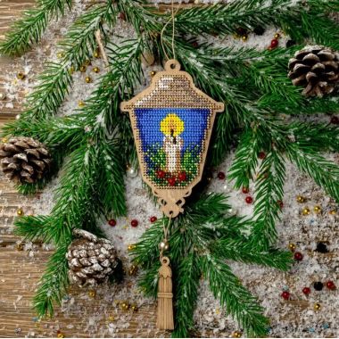 Bead Embroidery Kit on Wood, Lantern with a Candle, Wonderland Crafts FLK-453