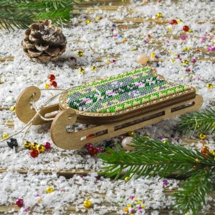Bead Embroidery Kit on Wood, Sled, Wonderland Crafts FLK-464