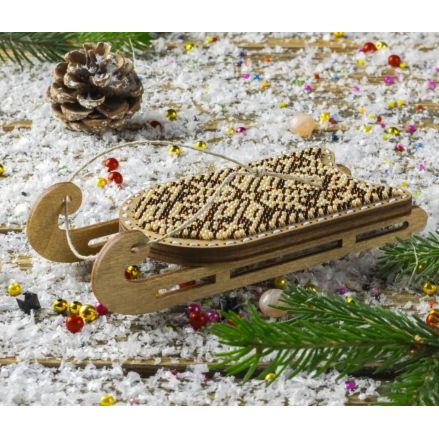 Bead Embroidery Kit on Wood, Sled Brown, Wonderland Crafts FLK-466