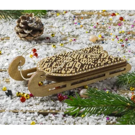 Bead Embroidery Kit on Wood, Sled Brown, Wonderland Crafts FLK-466