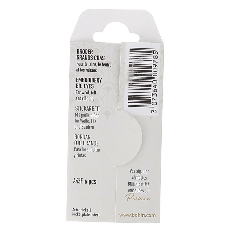 Bohin Embroidery Big Eye Needles 00978 – 6 pcs, Assorted Sizes 18 to 22