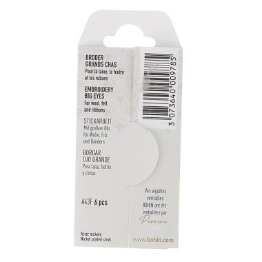 Bohin Embroidery Big Eye Needles 00978 – 6 pcs, Assorted Sizes 18 to 22