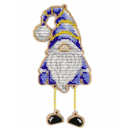 Wonderland Crafts Wooden Bead Embroidery Kit FLK-493 – Christmas Ornament Blue Gnome