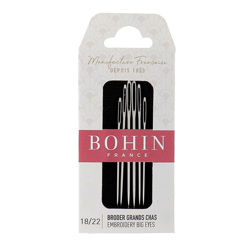 Bohin Embroidery Big Eye Needles 00978 – 6 pcs, Assorted Sizes 18 to 22 Bohin Embroidery Big Eye Needles 00978 – 6 pcs, Assorted Sizes 18 to 22
