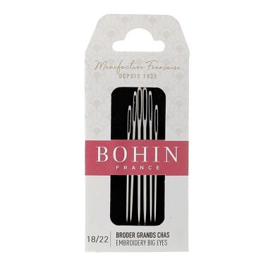 Bohin Embroidery Big Eye Needles 00978 – 6 pcs, Assorted Sizes 18 to 22