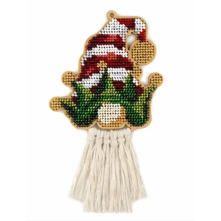 Wonderland Crafts Wooden Bead Embroidery Kit FLK-497 – Christmas Ornament Gnome in Red Hat