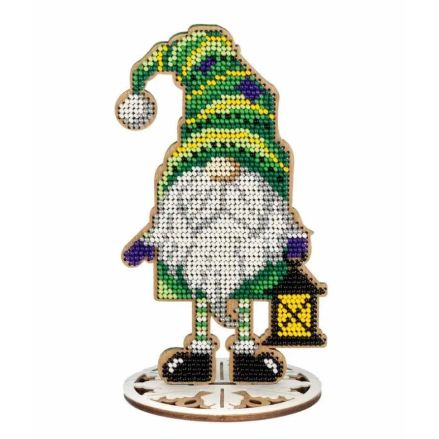 Bead Embroidery Kit on Wood, Winter Gnomes, Wonderland Crafts FLK-500