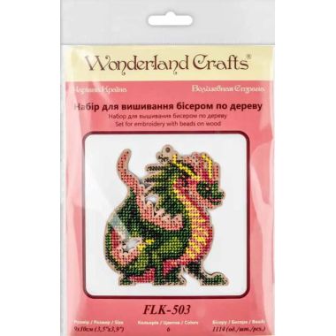 Bead Embroidery Kit on Wood, Green Dragon, Wonderland Crafts FLK-503
