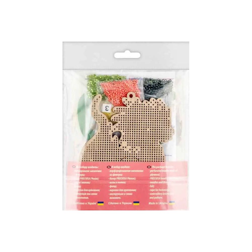 Bead Embroidery Kit on Wood, Green Dragon, Wonderland Crafts FLK-503