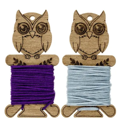 Bobbins plywood for threads, Owls , 6 pcs, Wonderland Crafts LC-070