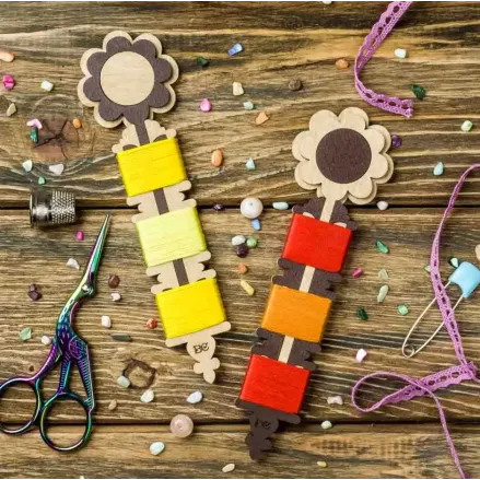 Bobbins plywood for 3x threads, Flowers, 2 pcs, Wonderland Crafts LC-090