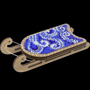 Bead Embroidery Kit on Wood, Sled Blue, Wonderland Crafts FLK-469