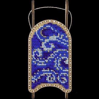 Bead Embroidery Kit on Wood, Sled Blue, Wonderland Crafts FLK-469