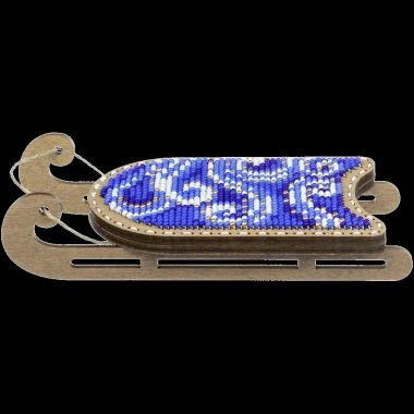 Bead Embroidery Kit on Wood, Sled Blue, Wonderland Crafts FLK-469