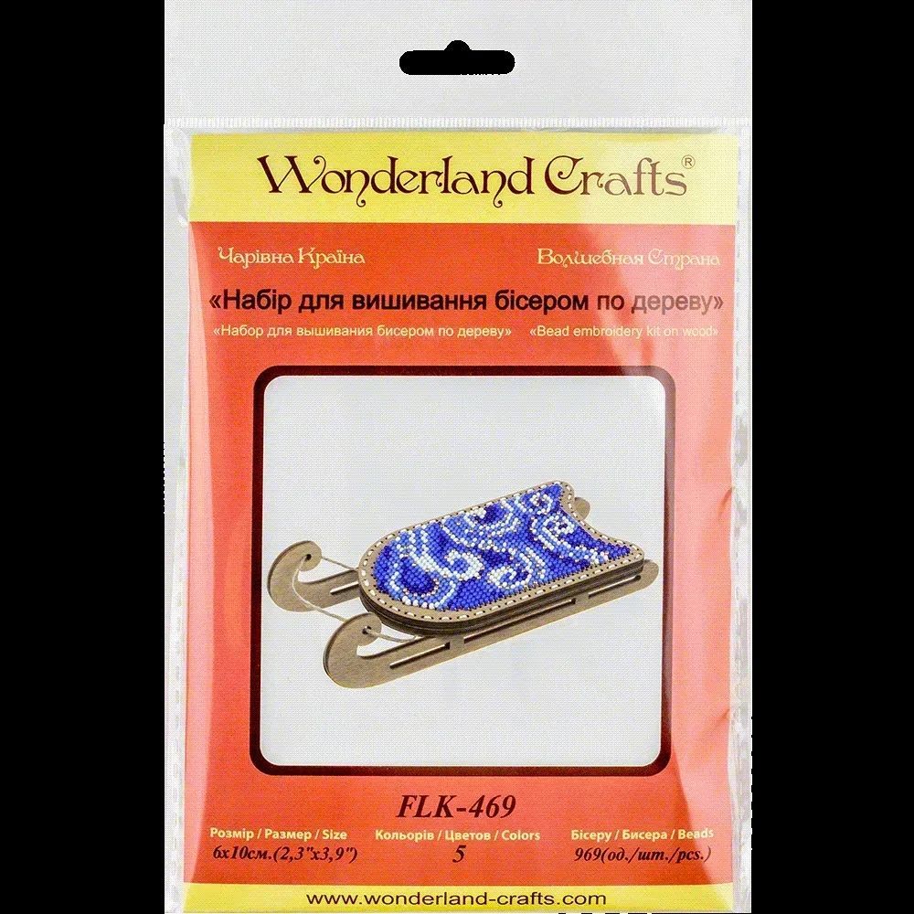 Bead Embroidery Kit on Wood, Sled Blue, Wonderland Crafts FLK-469
