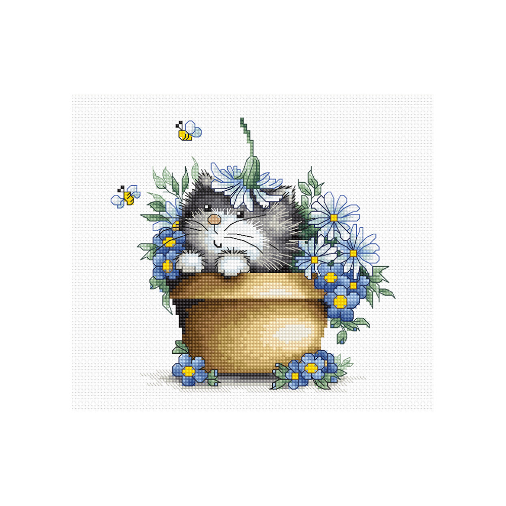 Cross Stitch Kit Kitten in Flowers, Luca-S B1048