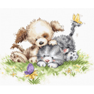 Cross Stitch Kit “Dog and Cat with Butterfly” Luca-S B1185