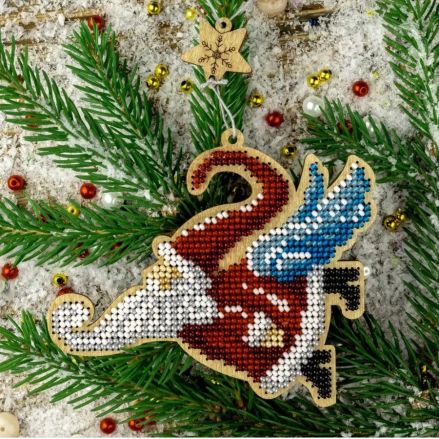 Bead Embroidery Kit on Wood, Flying Santa, Wonderland Crafts FLK-456