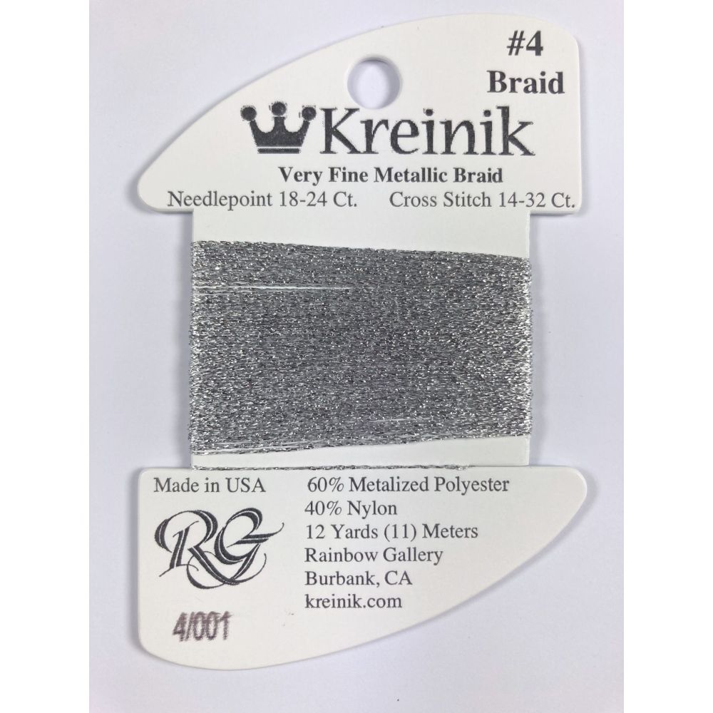 Thread 001 - Silver Very Fine 4 Braid Kreinik B040001S