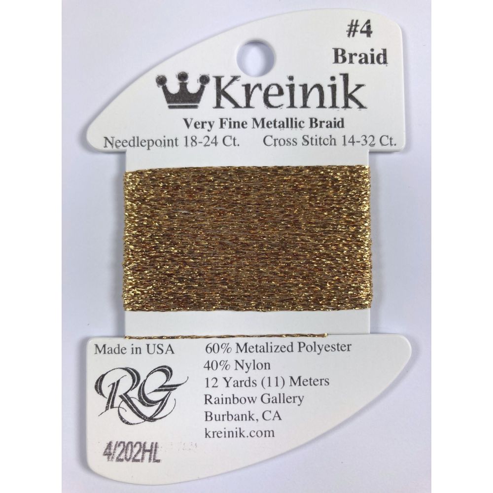 Thread 202HL - Aztec Gold High Lustre Very Fine 4 Braid Kreinik B040202HS