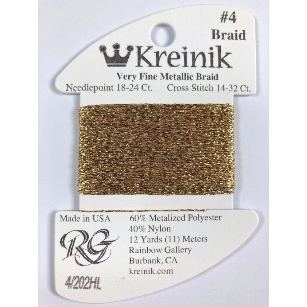 Thread 202HL - Aztec Gold High Lustre Very Fine 4 Braid Kreinik B040202HS