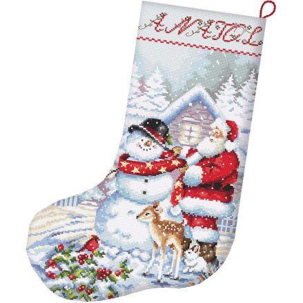 LetiStitch Counted Cross Stitch Kit L8016 – Snowman and Santa Stocking