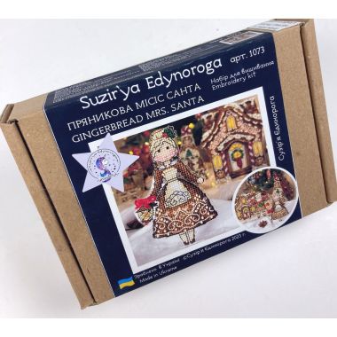 Cross Stitch Kit, Gingerbread MRS.Santa, set with threads, beads and decorative crystals.