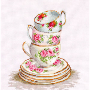 Cross Stitch Kit “3 Stacked Tea Cups” Luca-S BA2323