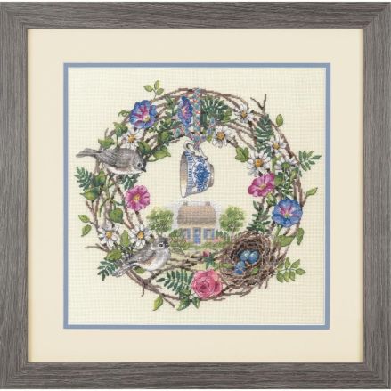 Dimensions Counted Cross Stitch Kit - Cottage Wreath 18 Count, 70-35427