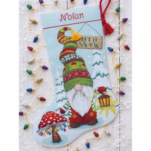 Counted Cross Stitch Kit 16"-Long-Gnome Stocking, Dimensions, 70-09000