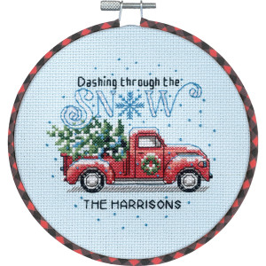 Counted Cross Stitch Kit Holiday Family Truck, Dimensions 72-09005