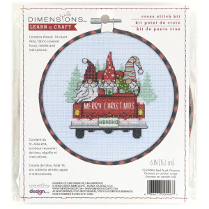 Counted Cross Stitch Kit 6"-Red Truck Gnomes, Dimensions, 72-09006