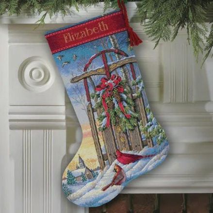 Counted Cross Stitch Kit Christmas Sled Stocking, Dimensions, 8819