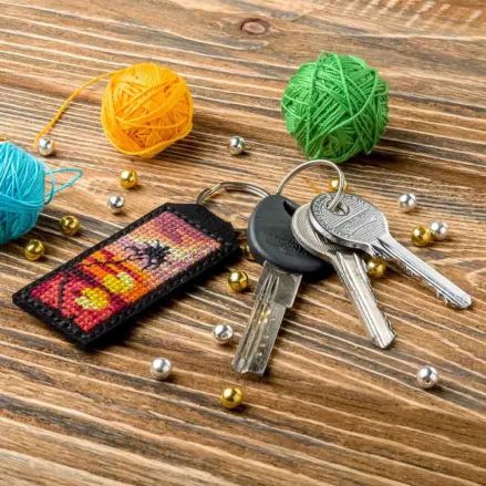 Embroidery Stitch Kit faux leather keychain, HL-001. Fast DIY Kit