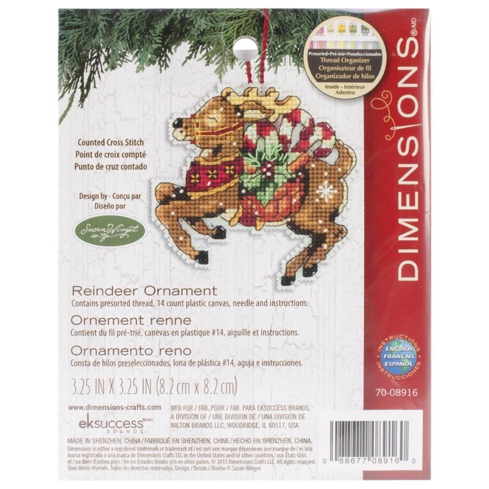 Counted Cross Stitch Kit Reindeer Ornament, Dimensions 70-08916