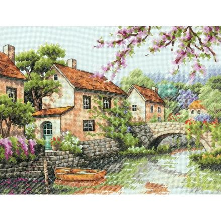 Counted Cross Stitch Kit 13"X10"-Village Canal, Dimensions, 70-35330
