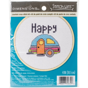 Counted Cross Stitch Kit 4"-Happy Camper, Dimensions, 72-74832