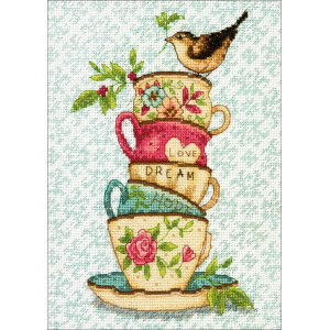 Counted Cross Stitch Kit 5"X7"-Tea Cups, Dimensions, 70-65171