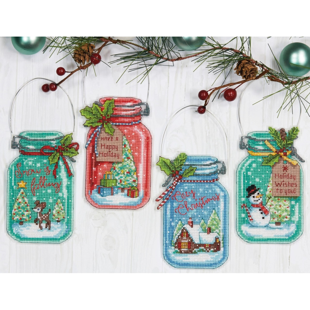 Counted Cross Stitch Kit -Christmas Jar Ornaments, Set of 4, Dimensions, 70-08964