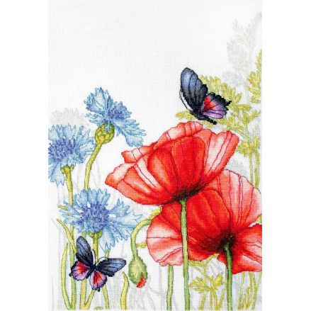 Cross Stitch Kit Poppies and Butterfly, Luca-S BU4018