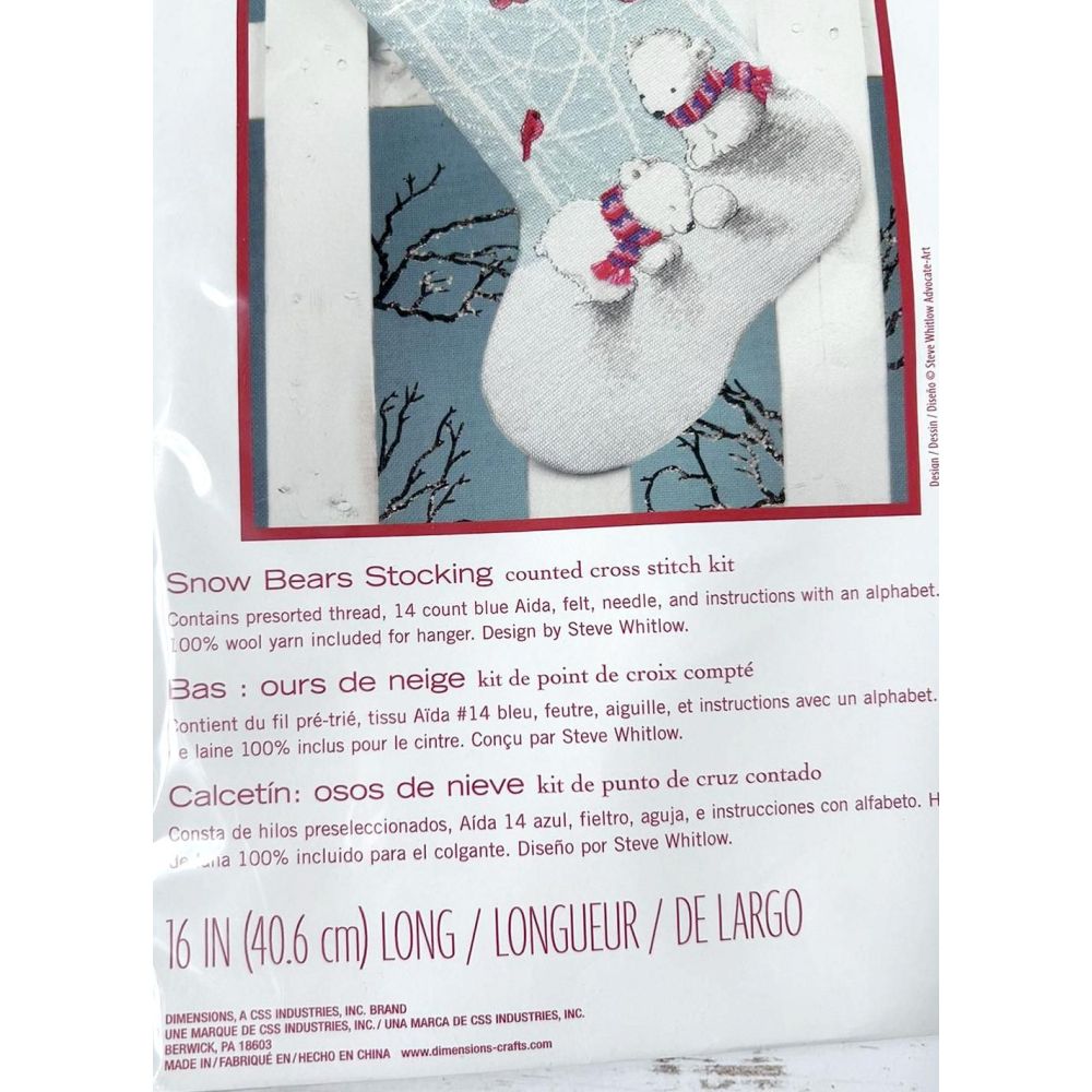 Counted Cross Stitch Kit Snow Bears Stocking, Dimensions 70-08902