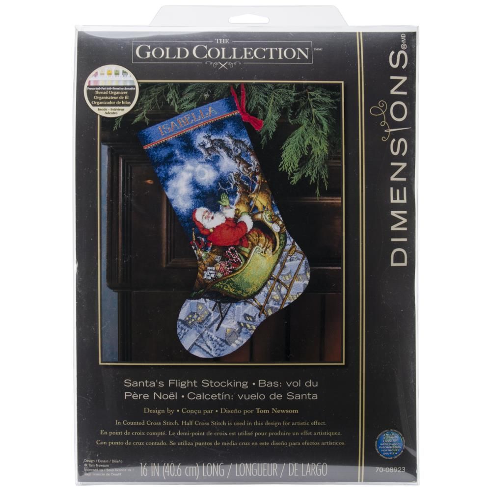 Gold Collection Counted Cross Stitch Kit 16" Long-Santa's Flight Stocking, Dimensions, 70-08923