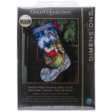 Gold Collection Counted Cross Stitch Kit 16" Long-Santa's Flight Stocking, Dimensions, 70-08923