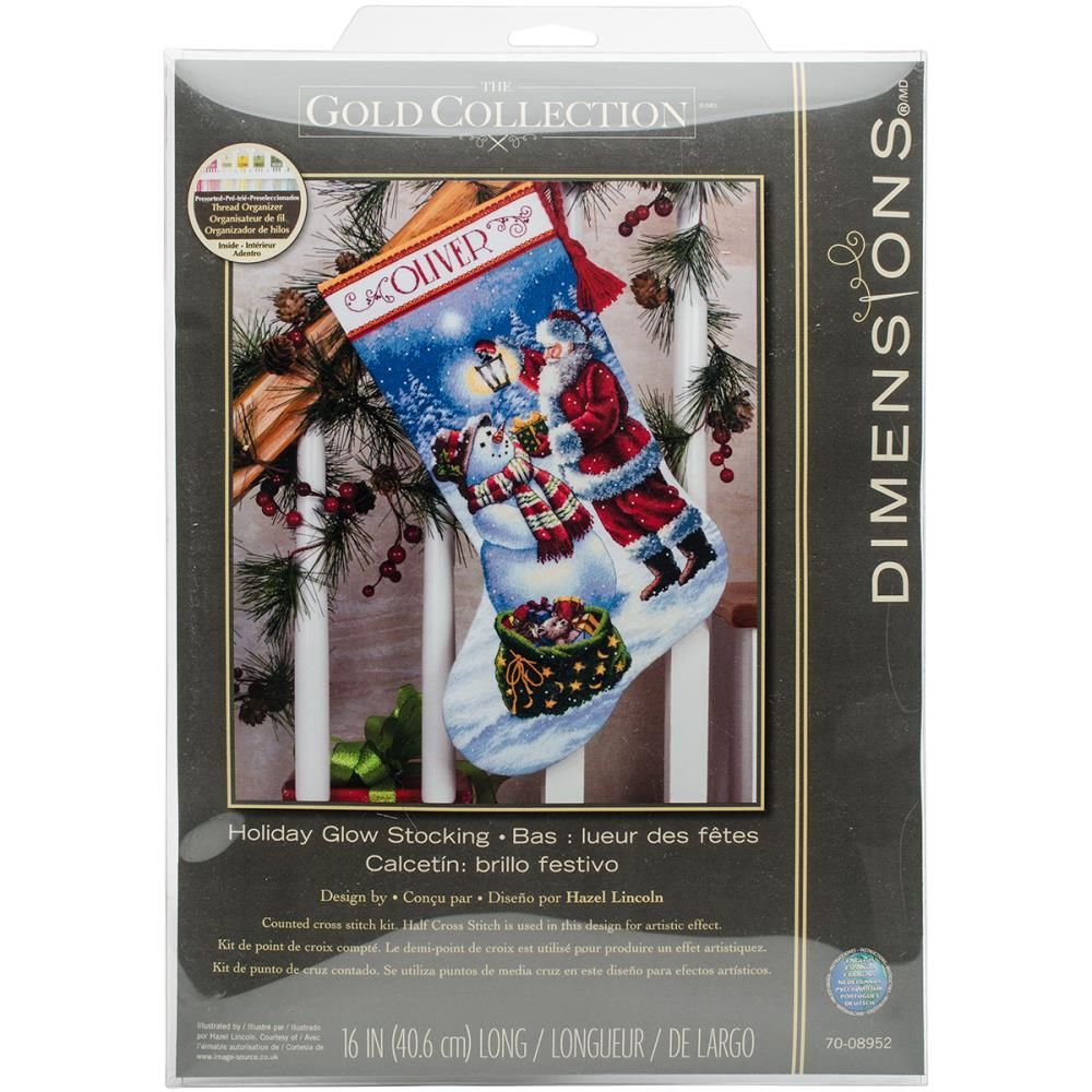 Gold Collection Counted Cross Stitch Kit Holiday Glow Stocking, Dimensions 70-08952