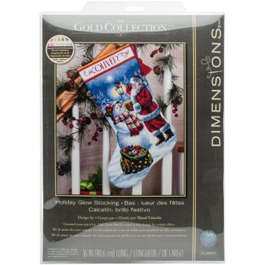 Gold Collection Counted Cross Stitch Kit Holiday Glow Stocking, Dimensions 70-08952