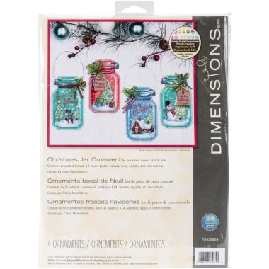 Counted Cross Stitch Kit -Christmas Jar Ornaments, Set of 4, Dimensions, 70-08964