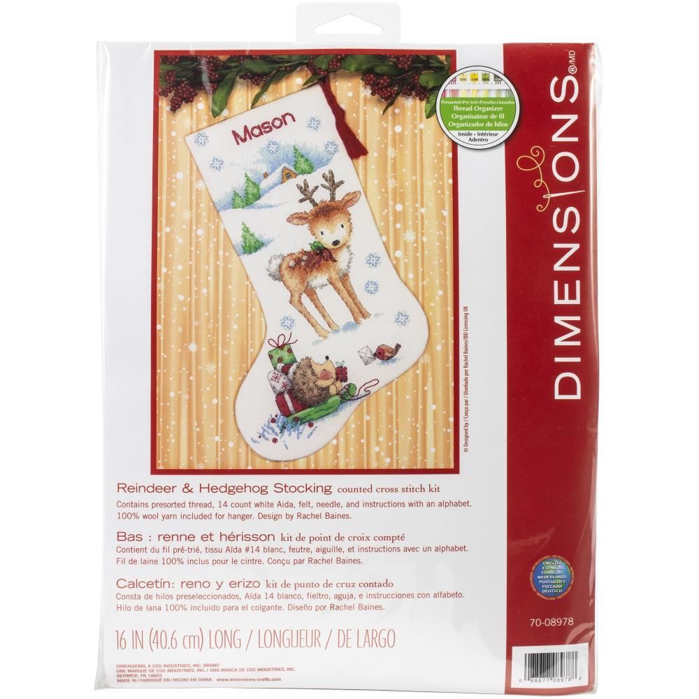 Counted Cross Stitch Kit Reindeer and Hedgehog Stocking, Dimensions 70-08978