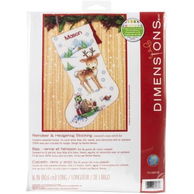Counted Cross Stitch Kit Reindeer and Hedgehog Stocking, Dimensions 70-08978